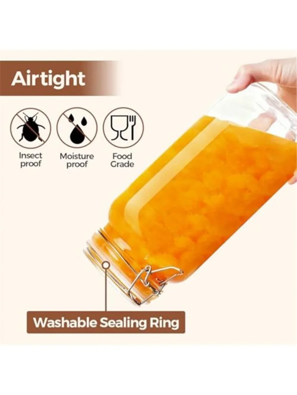 3-Pack 78oz Large Square Airtight Glass Jars for Bulk Food, Holds a 4lb Bag
